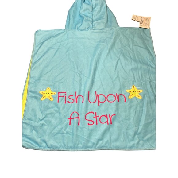 Reversible Kids Hooded Towel Poncho FlapJackKids Great Catch Fish Upon Star NWT - Picture 2 of 5